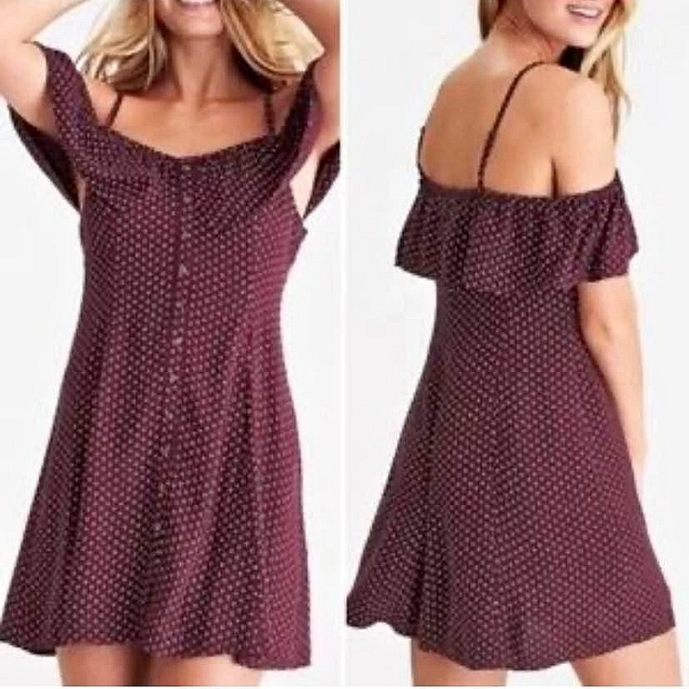 American Eagle Women’s Off the Shoulder Polka Dot Dress 🌸💜